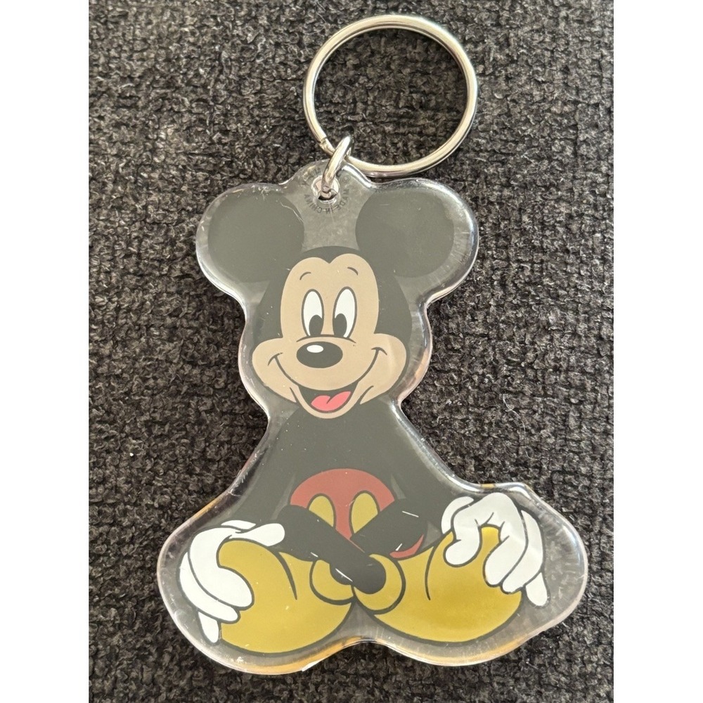 Vtg 80s Keychain MICKEY MOUSE  WDW Disneyland 4" Plastic Double Sided